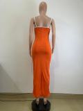 Sexy Casual Patchwork Backless Slit Contrast Spaghetti Strap Sling Dresses