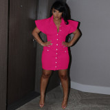 Women Solid Ruffle Sleeve Button Open Mini Dress