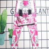 Summer Hot Printed Padded Two Piece Straps Top Long Trousers Swimsuit