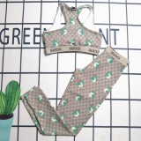 Summer Hot Printed Padded Two Piece Tank Top Long Trousers Swimsuit