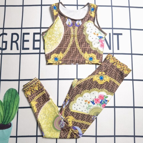 Summer Hot Printed Padded Two Piece Tank Top Long Trousers Swimsuit