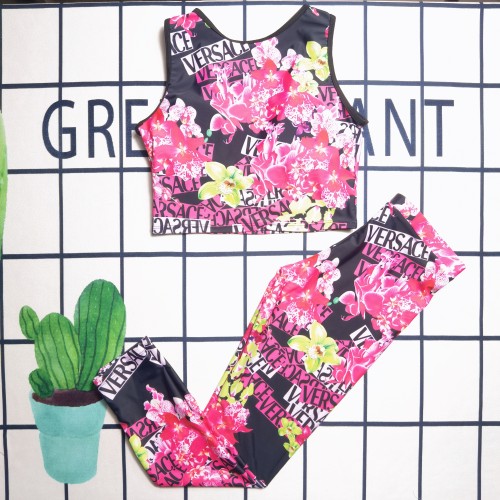 Summer Hot Printed Padded Two Piece Tank Top Long Trousers Swimsuit