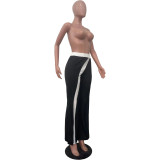 Solid Color Patchwork Casual Pants