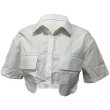 Women's Short Sleeve Unique Solid Crop Shirt