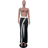 Solid Color Patchwork Casual Pants