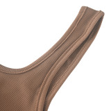 Solid Color Hollow Halter Backless One Piece Sports Shorts Rompers