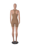 Solid Color Hollow Halter Backless One Piece Sports Shorts Rompers