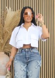 Women's Short Sleeve Unique Solid Crop Shirt