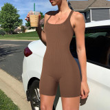 Solid Color Hollow Halter Backless One Piece Sports Shorts Rompers