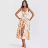 Sexy Straps Patchwork Printed Swing Dress