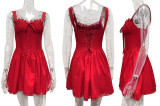Sexy Lace Spliced High Waist Suspender Dress