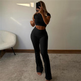 Sexy Slim Fit Short Sleeve T-shirt with Exposed Navel and High-waisted Tight Casual Pants Set