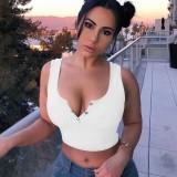 Casual Pit Buttoned Vest Crop Tops