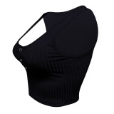 Casual Pit Buttoned Vest Crop Tops