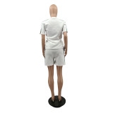 Fashion Short Sleeve Embroidery Two-Piece Short Set