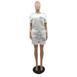Fashion Short Sleeve Embroidery Two-Piece Short Set