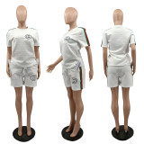 Fashion Short Sleeve Embroidery Two-Piece Short Set
