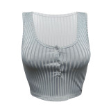 Casual Pit Buttoned Vest Crop Tops