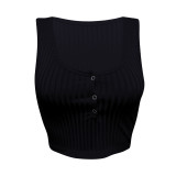 Casual Pit Buttoned Vest Crop Tops