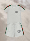 Fashion Short Sleeve Embroidery Two-Piece Short Set