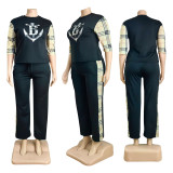 Casual Printed Short Sleeve Plaid Pants Sets