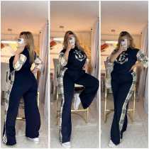 Casual Printed Short Sleeve Plaid Pants Sets Casual Printed Short Sleeve Plaid Pants Sets