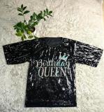 Women's Sequin T Shirt Dress Birthday Queen One Size Black MINI DRESS