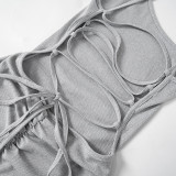 Solid Sleeveless Halter Lace-up Short Rompers with Cutout Back