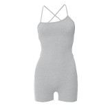 Solid Sleeveless Halter Lace-up Short Rompers with Cutout Back