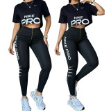 New Summer Casual Zipper Belly Slimming Printed Pant Set