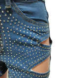 Summer Hot Drilling Ripped Washed Tight Sexy Stretch Short Jeans