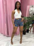Summer Hot Drilling Ripped Washed Tight Sexy Stretch Short Jeans