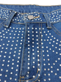 Summer Hot Drilling Ripped Washed Tight Sexy Stretch Short Jeans