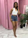 Summer Hot Drilling Ripped Washed Tight Sexy Stretch Short Jeans