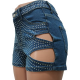 Summer Hot Drilling Ripped Washed Tight Sexy Stretch Short Jeans