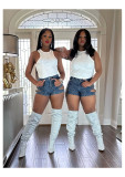 Summer Hot Drilling Ripped Washed Tight Sexy Stretch Short Jeans