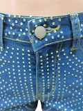Summer Hot Drilling Ripped Washed Tight Sexy Stretch Short Jeans