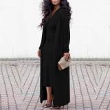 Solid Color Pit Coat Slim V Neck Dress & Front Cardigan Two-Piece Set