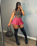 Leather Sexy Solid Zipper Pleated Mini Skirt