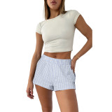 Casual Y2K Pajamas Shorts Soft Plaid Print Shorts Pajama Bottoms