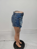 Solid Color Irregular Denim Skirt