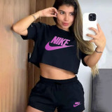 Casual Pyrography Logo Short Sleeve Shorts Sets