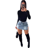 Solid Color Irregular Denim Skirt