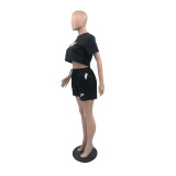 Casual Pyrography Logo Short Sleeve Shorts Sets