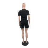 Casual Pyrography Logo Short Sleeve Shorts Sets