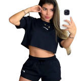 Casual Pyrography Logo Short Sleeve Shorts Sets