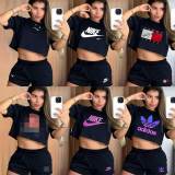 Casual Pyrography Logo Short Sleeve Shorts Sets