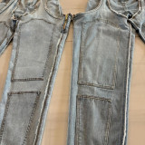 Irregular Hollow Patchwork Zipper Stretch Jeans