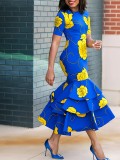 African Printed Dress Multi-layer Fishtail Long Dresses