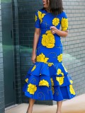 African Printed Dress Multi-layer Fishtail Long Dresses